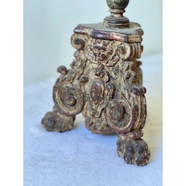 18th Century Candle Stick in Italian Wood For Sale - Image 9 of 10