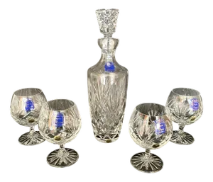 Crystal Wine Glasses & Carafe with Stopper from Marquise De Jegonras, France, 1980s, Set of 5