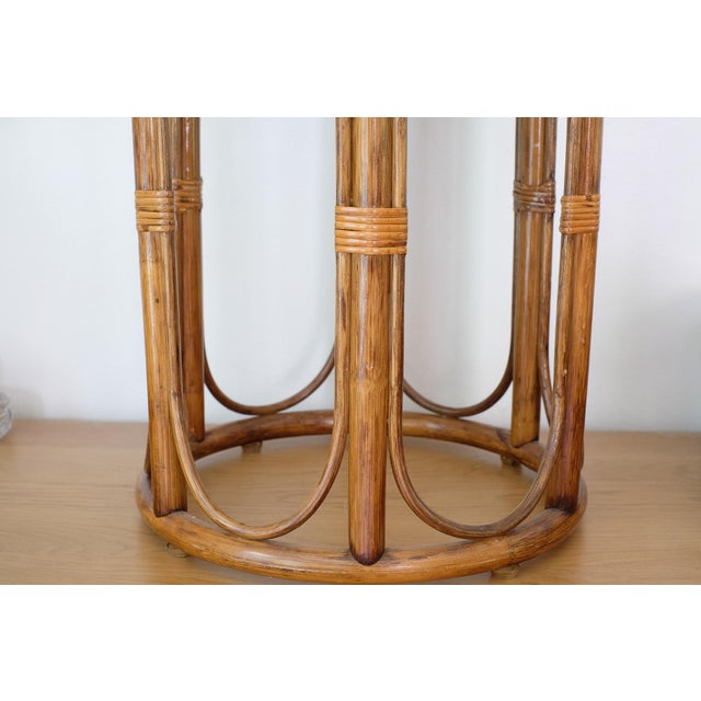 Mid-Century Modern Vintage Italian Round Rattan Bamboo Side Table For Sale - Image 3 of 3