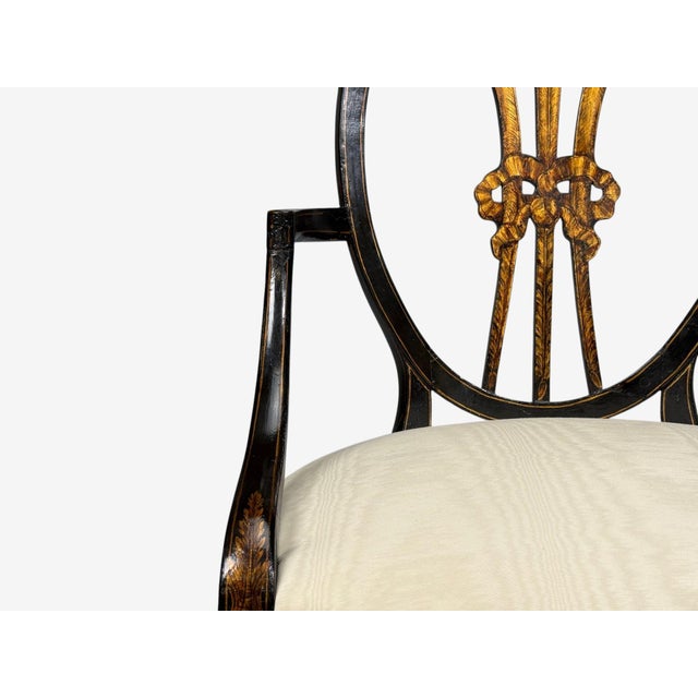 Neoclassical, Prince of Wales Armchairs, Ebonized Wood, Gilt, Silk, Usa, 19th C. For Sale - Image 9 of 18