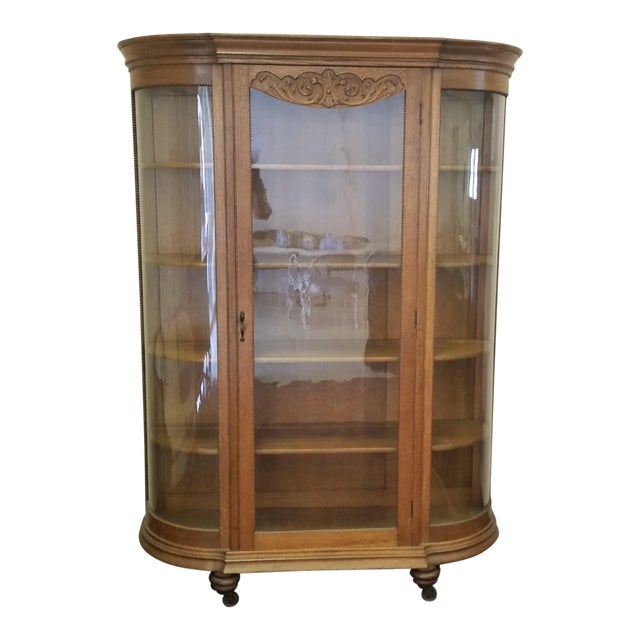 Early 20th Century Art Nouveau Oak China Curio Chairish