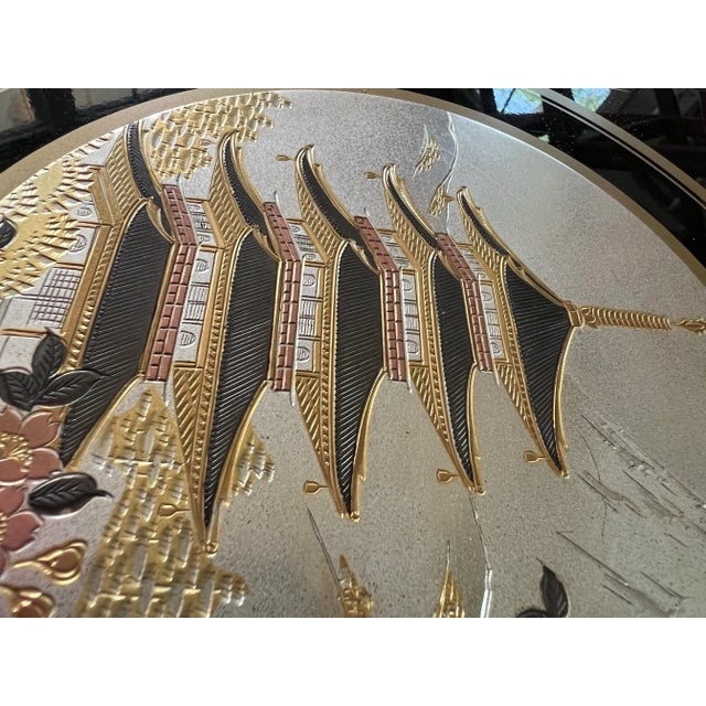 Paint 1970s Black Lacquer Pagoda Etched Album For Sale - Image 7 of 9