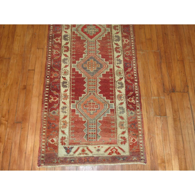 Contemporary Zabihi Collection Brick Red Turkish Geometric Runner For Sale - Image 3 of 5