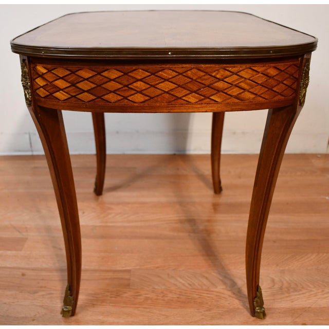1910s Antique French Louis XV Walnut & Satinwood Inlay Small Coffee Table For Sale - Image 11 of 15
