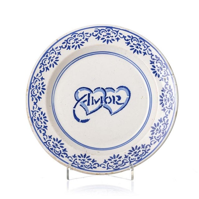 Talking Plate in Earthenware from Coimbra or Alcobaça For Sale - Image 6 of 6