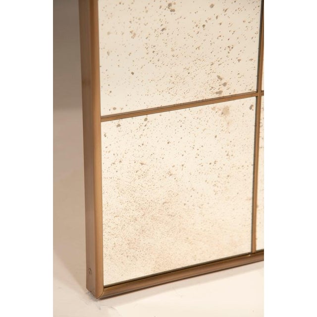 Brown Window-Cut Mirror with Brass Frame and Antique Glass For Sale - Image 8 of 9