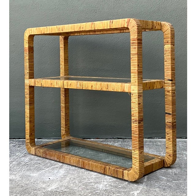 Late 20th Century Vintage Wrapped Rattan Low Etagere For Sale - Image 5 of 12