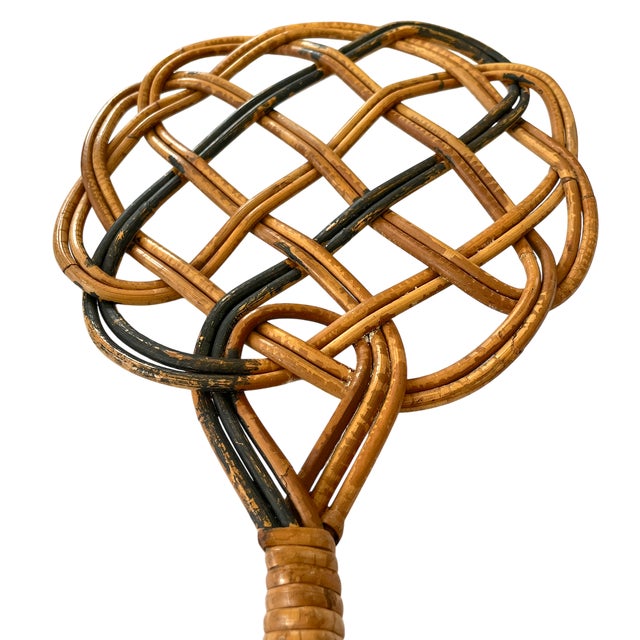 Vintage Handwoven Rattan Rug Beater With Twisted Handle – English Country Cottage Decor For Sale In Jacksonville, FL - Image 6 of 8