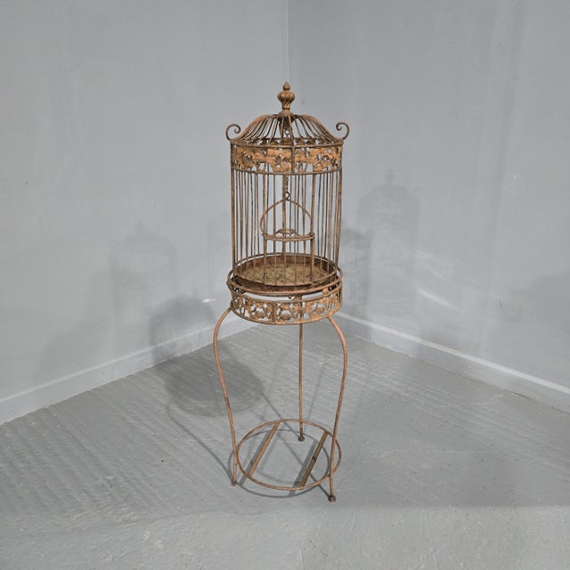 Brown Victorian Cast Iron Bird Cage on Stand, 1880s For Sale - Image 8 of 8