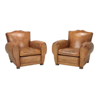 French Leather Club Chairs Completely Restored Horsehair Padding New Leather For Sale