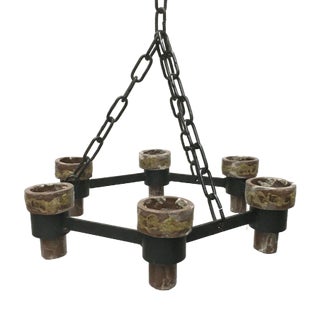 Mid-Century Scandinavian Brutalist Candle Chandelier in Wrought Iron, 1960s For Sale