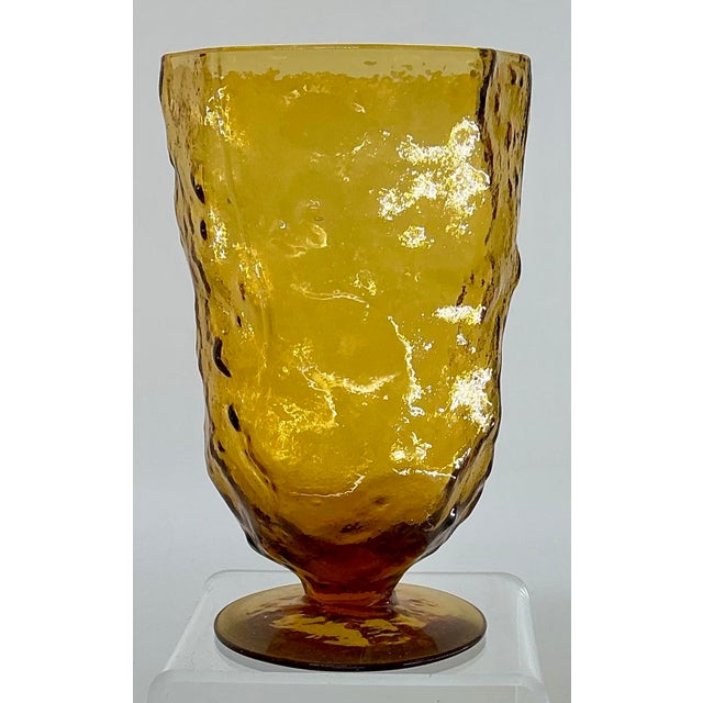 Old new stock set of twelve 1950-60s “crinkled” stemmed drinking glasses in rich amber. Never been used, some glasses...