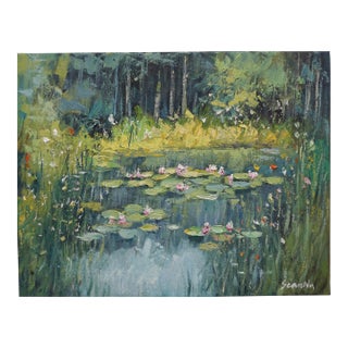 Original Oil Landscape of Lily Pond For Sale