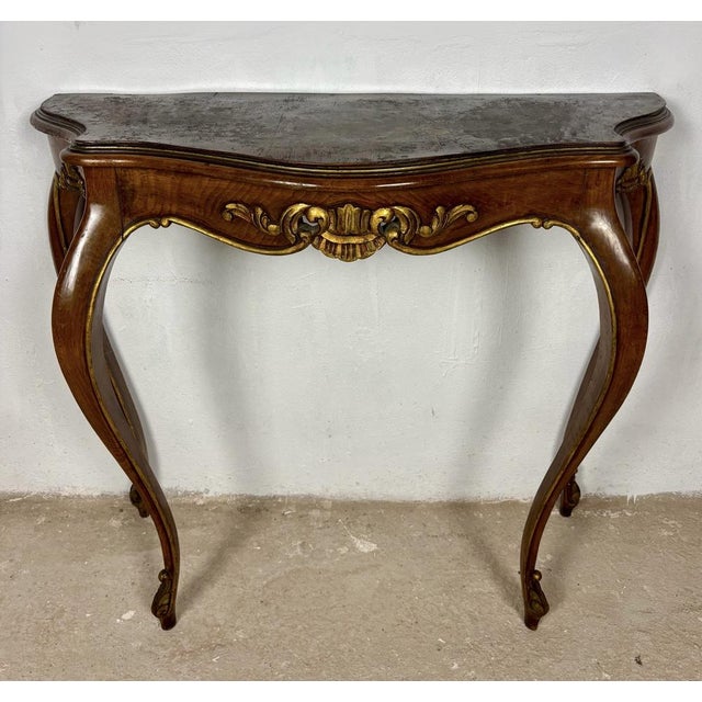 French Louis XV Style Walnut Console Table, 1930s For Sale - Image 4 of 13