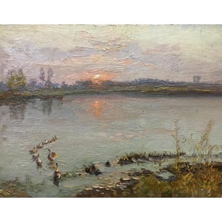 1960s Oil Painting the Sun Is Rising Zhezher Anatoly Mikhailovich For Sale