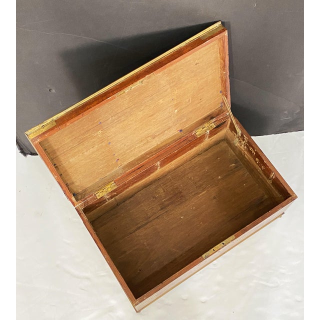 Wood British Military Officer's Campaign Trunk or Stationery Box of Brass-Bound Teak For Sale - Image 7 of 11