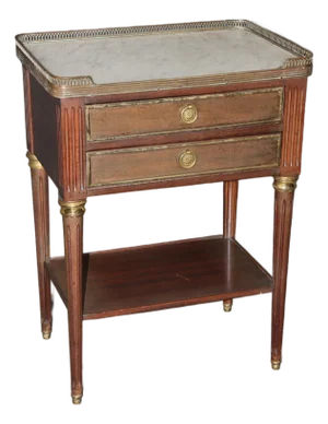 Time-Worn Marble Top French Louis XVI Brass Trimmed Nightstand Table