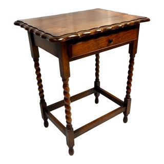Early 20th Century Antique Barley Twist Scallop Edge Side Table For Sale