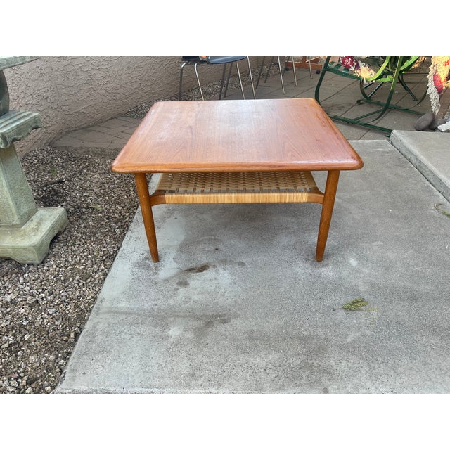 Mid-Century Modern Mid Century 1950's Gunnar Schwartz Teak & Cane Coffee Table For Sale - Image 3 of 7