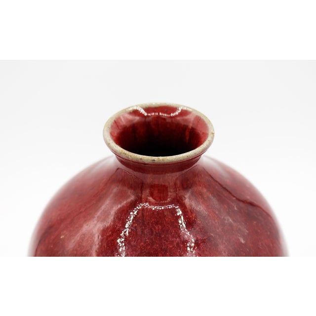 Pottery sang de boeuf glaze vase by Travis Owen in 2013. Jugtown stamp & hand signed & dated. Chinese translation. Perfect...