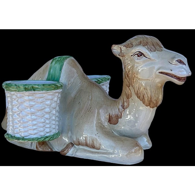 Ceramic Hollywood Regency Italian Terracotta Camel Form Majolica Cachepot / Planter For Sale - Image 7 of 8