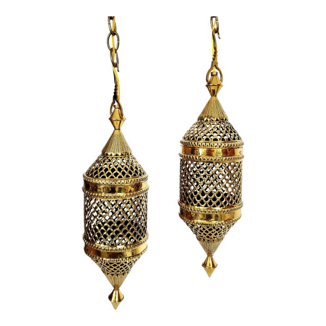 Lamp Pair Brass Pendant Lights Restored For Sale