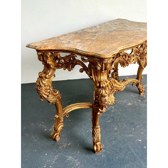 Antique Rococo Giltwood Console With Marble Top For Sale - Image 15 of 18