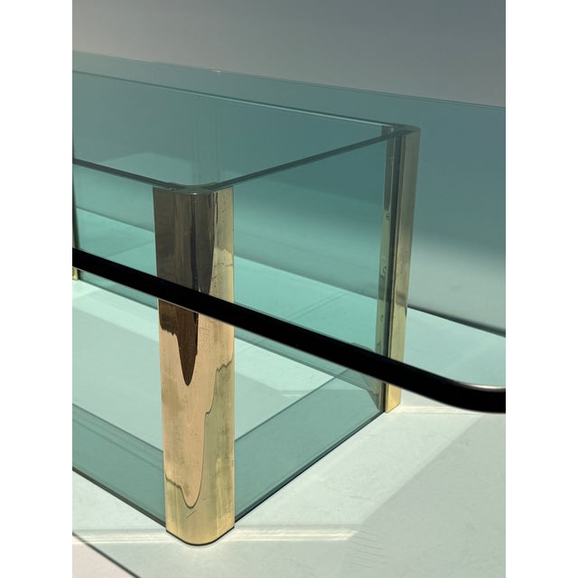Metal 1970s Leon Rosen for Pace Collection Glass and Brass Coffee Table For Sale - Image 7 of 12