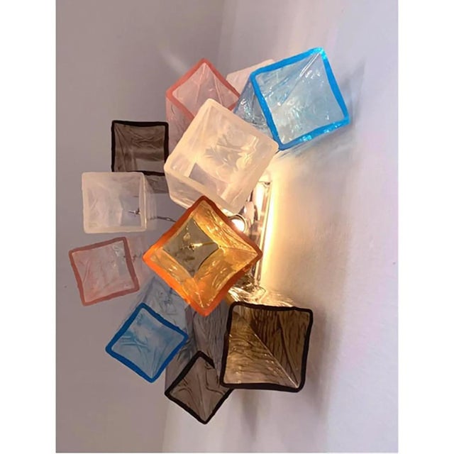 Multicolored Squared Murano Style Glass Wall Sconces from Simoeng, Set of 4 For Sale - Image 4 of 11