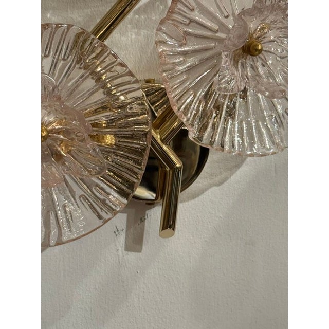 Pair of Murano Pink Flower Wall Sconces For Sale In Dallas - Image 6 of 8