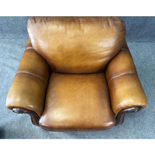 Brown Leather Club Chair and Ottoman For Sale - Image 9 of 18