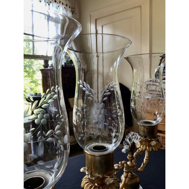 Gold Pair of Restauration Bronze Ormolu & Cut Glass Candelabra c.1825-1840 Paris France For Sale - Image 8 of 12