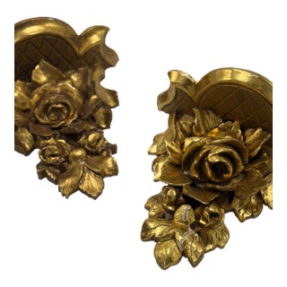Carved Gold Gilt Wall Shelf Brackets For Sale