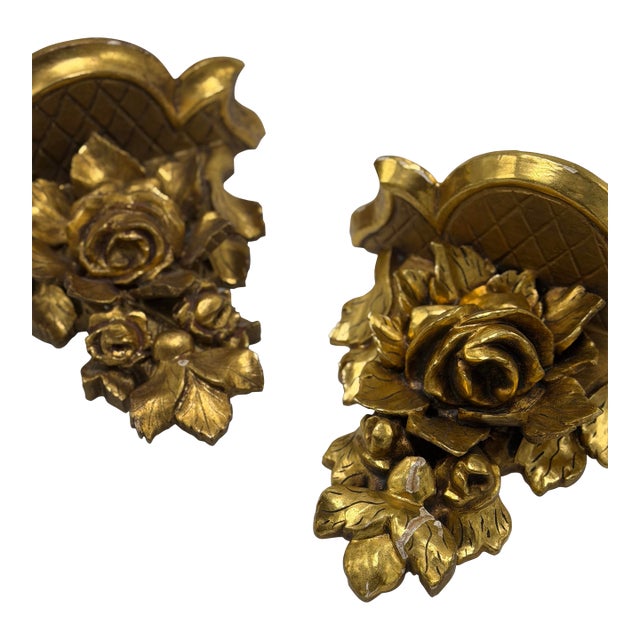 Carved Gold Gilt Wall Shelf Brackets For Sale
