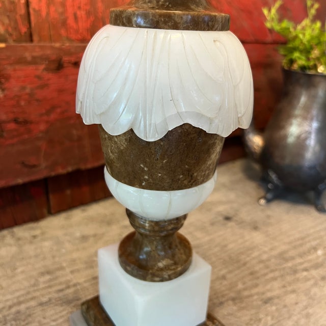 Vintage Italian Marble & Alabaster Urn Lamp 13" Elegant Design With Brass Accents For Sale - Image 18 of 18