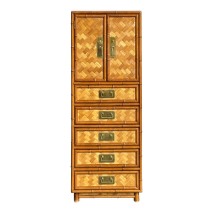 Vintage Boho Parquet Rattan Gentleman’s Chest