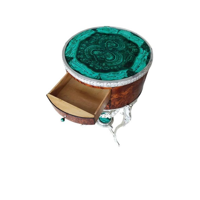 Metal Antique French Malachite and Silvered Bronze Occasional Tables, 20th Century, Set of 2 For Sale - Image 7 of 13