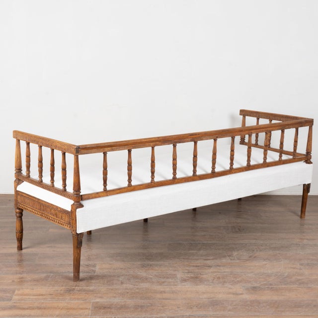 19th Century Swedish Gustavian Upholstered Carved Pine Bench Settee For Sale - Image 13 of 13