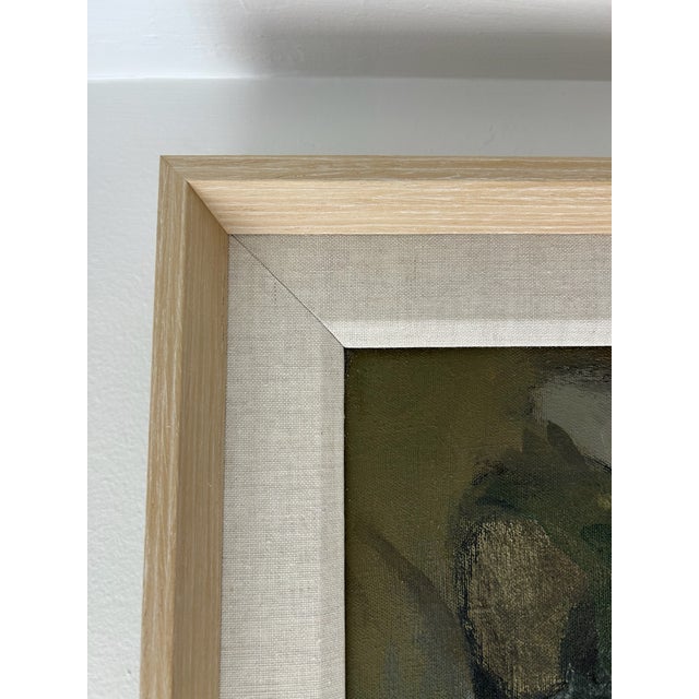 Wood Vintage Oil and Acrylic Abstract Painting on Beveled Linen Mat and Maple Frame For Sale - Image 7 of 10