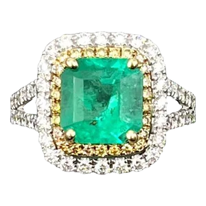 3.56 Ct Natural Emerald & Diamond Ring Size 6.5