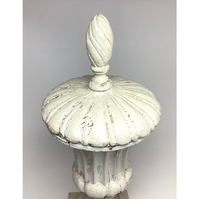 American Antique Large Carved & Painted Wooden Urn Finial Architectural Garden Element For Sale - Image 3 of 7