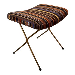 1950’s Mid-Century Iron Vanity Stool in Velvet For Sale