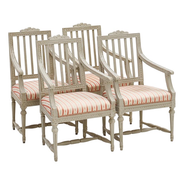 Set of Four Swedish Late Gustavian Lindome Painted Armchairs, Circa 1800 For Sale