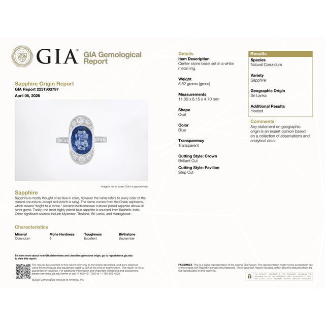 Metal 1960s French Gia 3.40 Carat Ceylon Sapphire Diamond 18k White Gold Cocktail Ring, Size 6.25 For Sale - Image 7 of 8