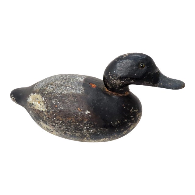 Antique Hand Carved & Painted Wood Duck Decoy From Maine For Sale