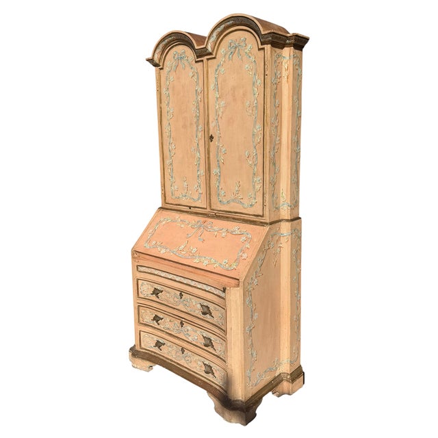 Chinoiserie Italian Venetian Pink Chinoiserie Secretary Desk Cabinet For Sale - Image 3 of 6