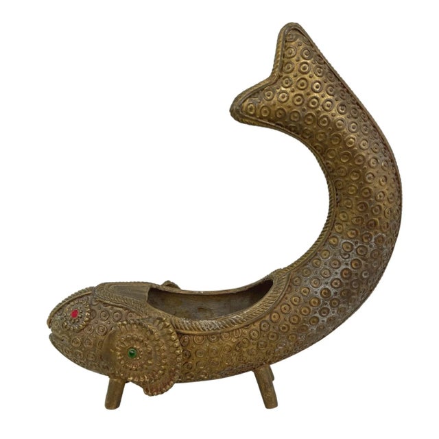 Mid-Century Primitive Brass Fish Vessel For Sale - Image 4 of 5