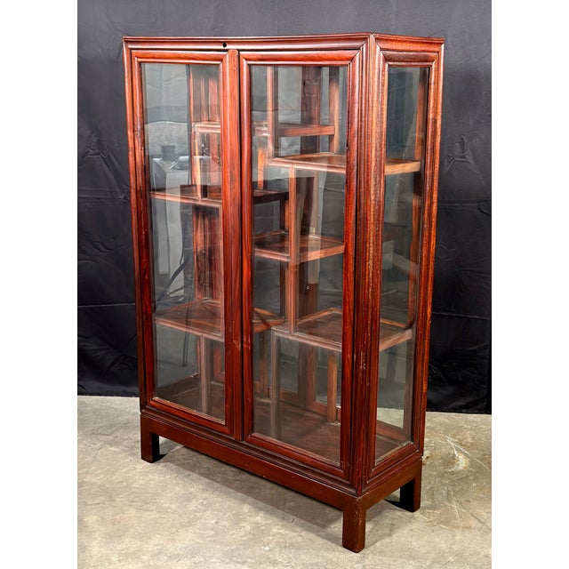 Vintage Chinese Rosewood Two Door Glass Curio Cabinet / Vitrine Etagere For Sale - Image 9 of 14