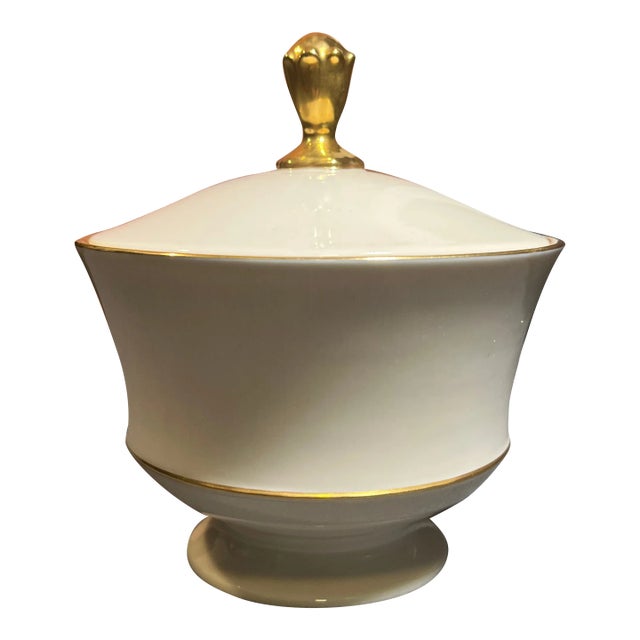 Mid 20th Century Vintage Lenox Gold Rimmed Footed Sugar Bowl For Sale