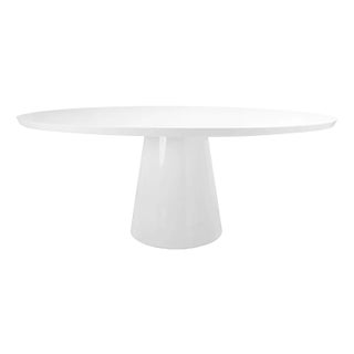 Matthew Izzo Home - Jefferson 86" Oval Glossy White Lacquer Pedestal Dining Table For Sale